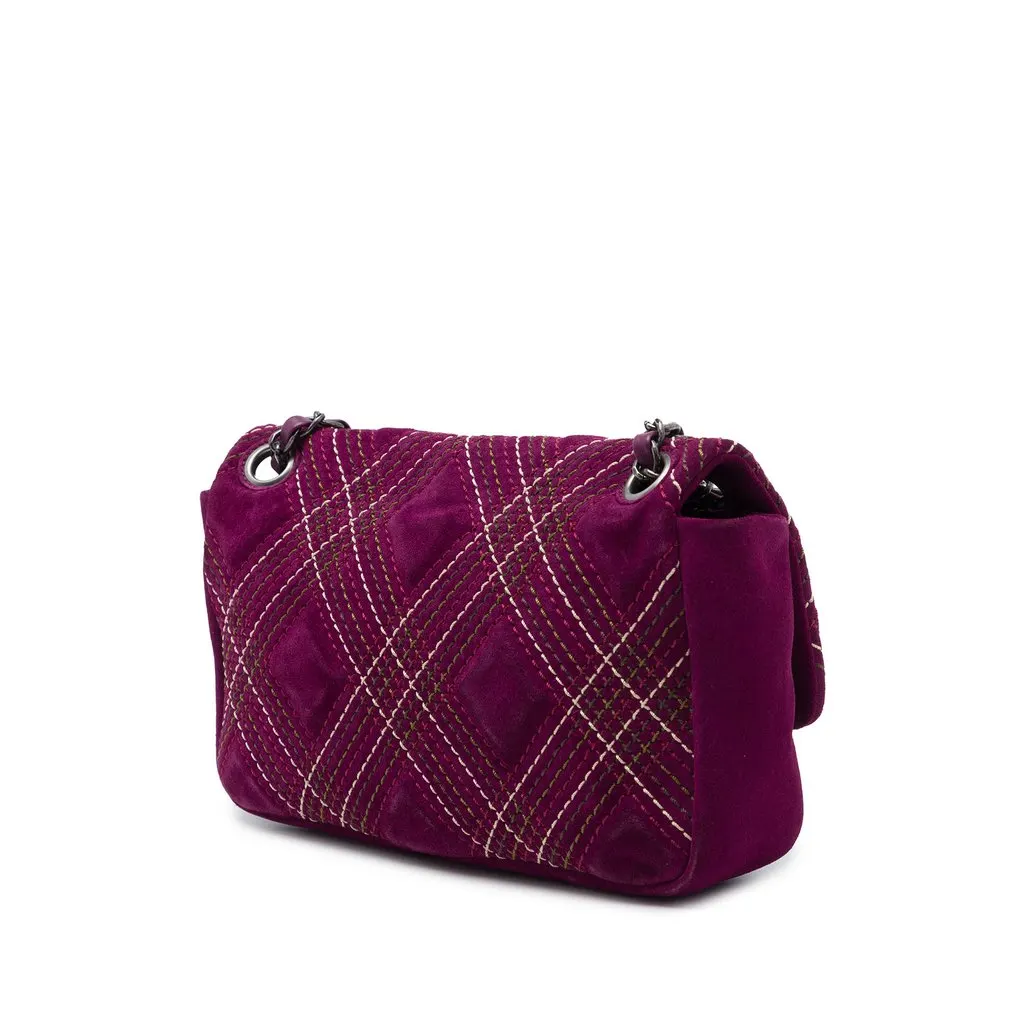 Chanel Paris Edinburgh Medium Stitched Suede Saltire Single Flap Purple Suede Very good - Back View