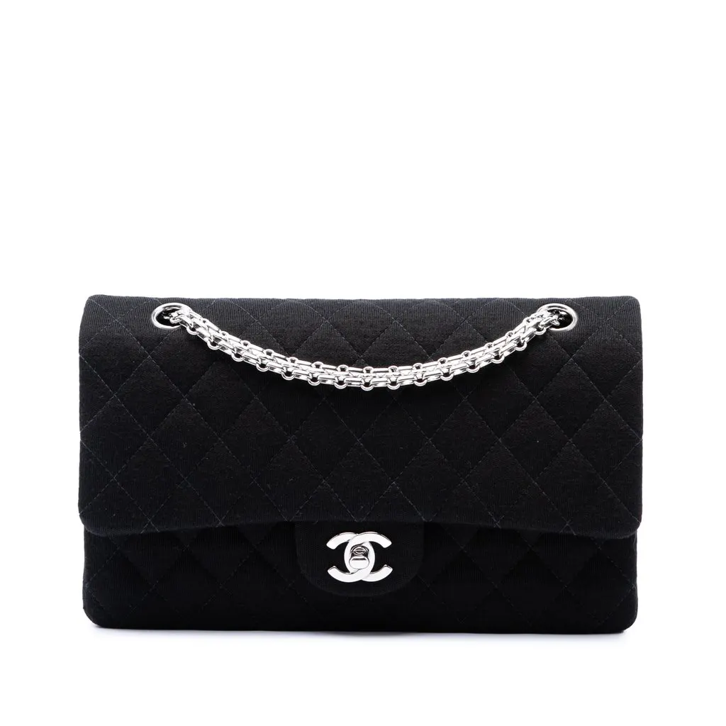 Chanel Medium Classic Jersey Bijoux Chain Double Flap Black Very good - Front View