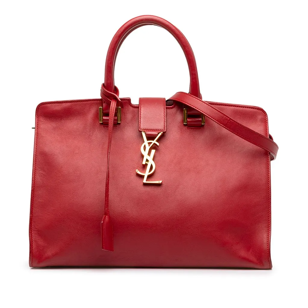 Saint Laurent Small Leather Monogram Downtown Cabas Satchel Red Leather Good - Front View
