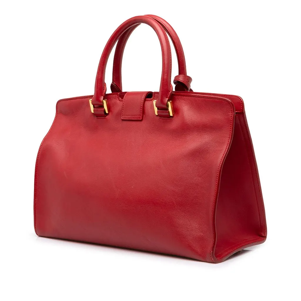 Saint Laurent Small Leather Monogram Downtown Cabas Satchel Red Leather Good - Back View