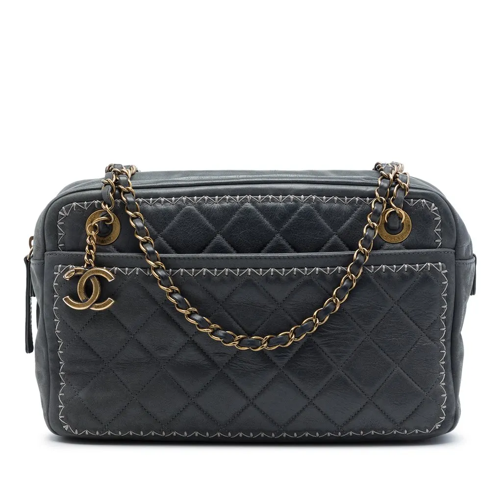 Chanel CC Quilted Iridescent Calfskin Whipstitch Camera Bag Black Leather Very good - Front View