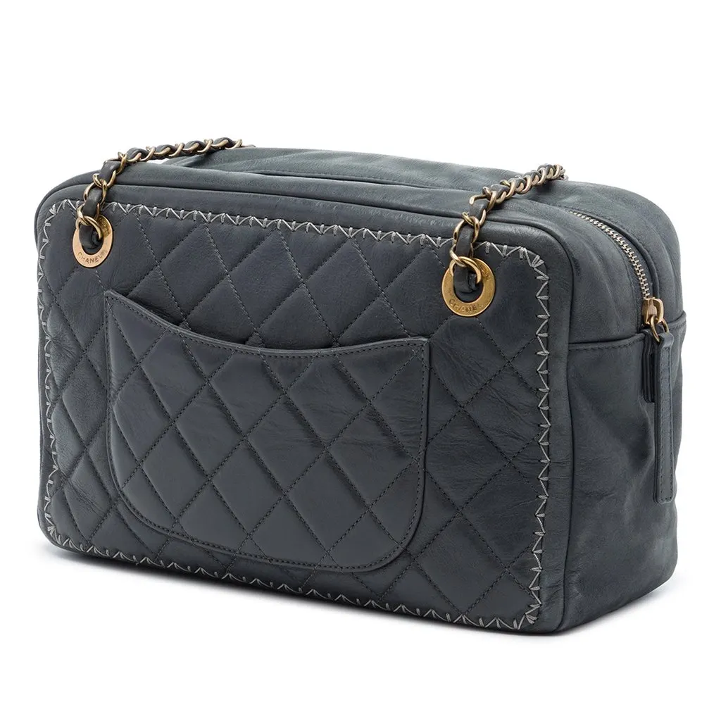 Chanel CC Quilted Iridescent Calfskin Whipstitch Camera Bag Black Leather Very good - Back View