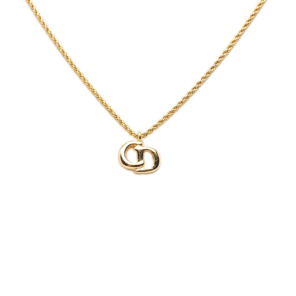 Dior Gold Plated CD Logo Pendant Necklace Gold Metal Very good - Back View