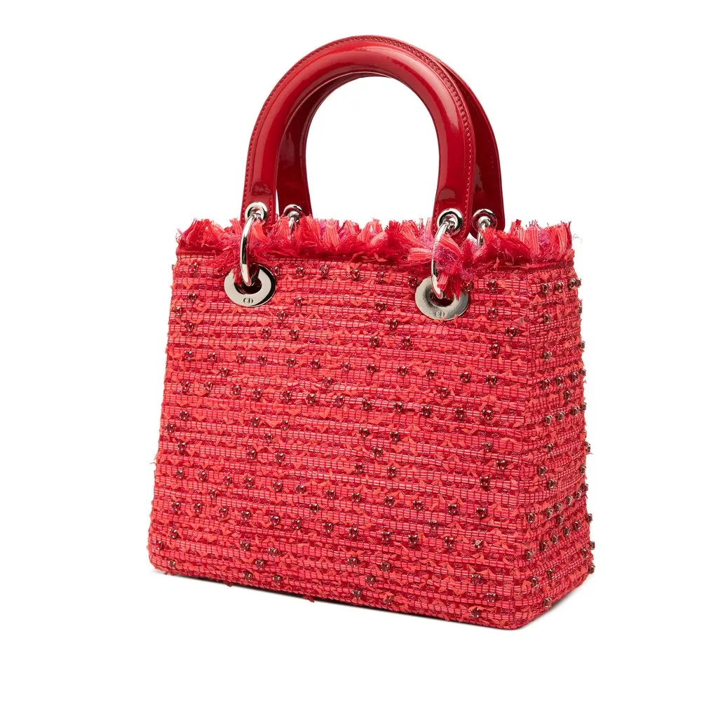 Dior Medium Tweed Fringe Rhinestone Lady Dior Red Very good - Back View