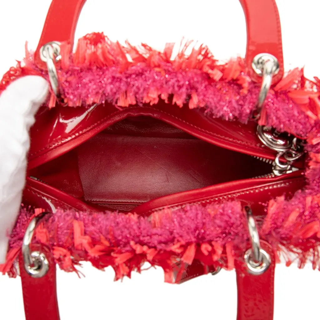 Dior Medium Tweed Fringe Rhinestone Lady Dior Red Very good - Model View