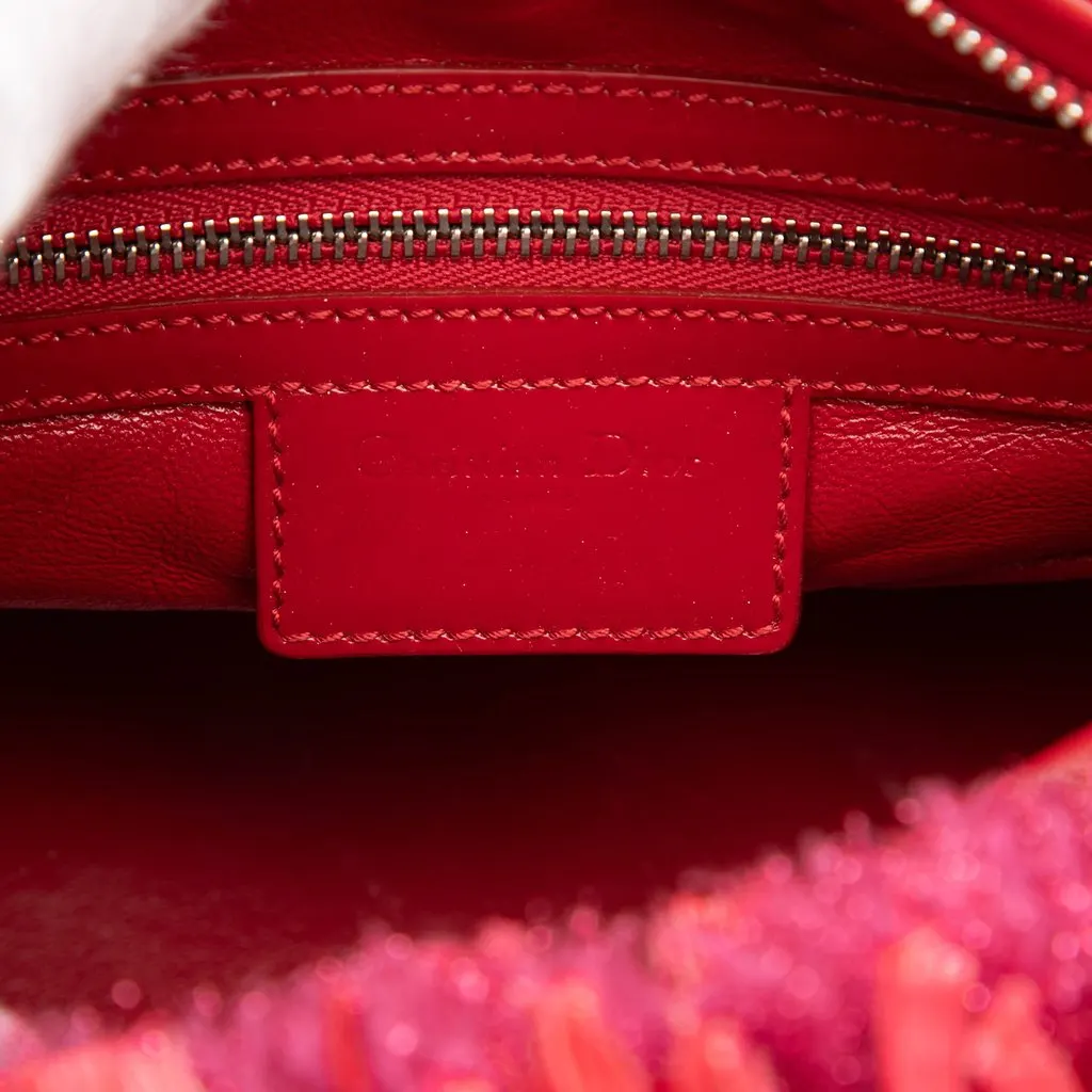 Dior Medium Tweed Fringe Rhinestone Lady Dior Red Very good - Box View