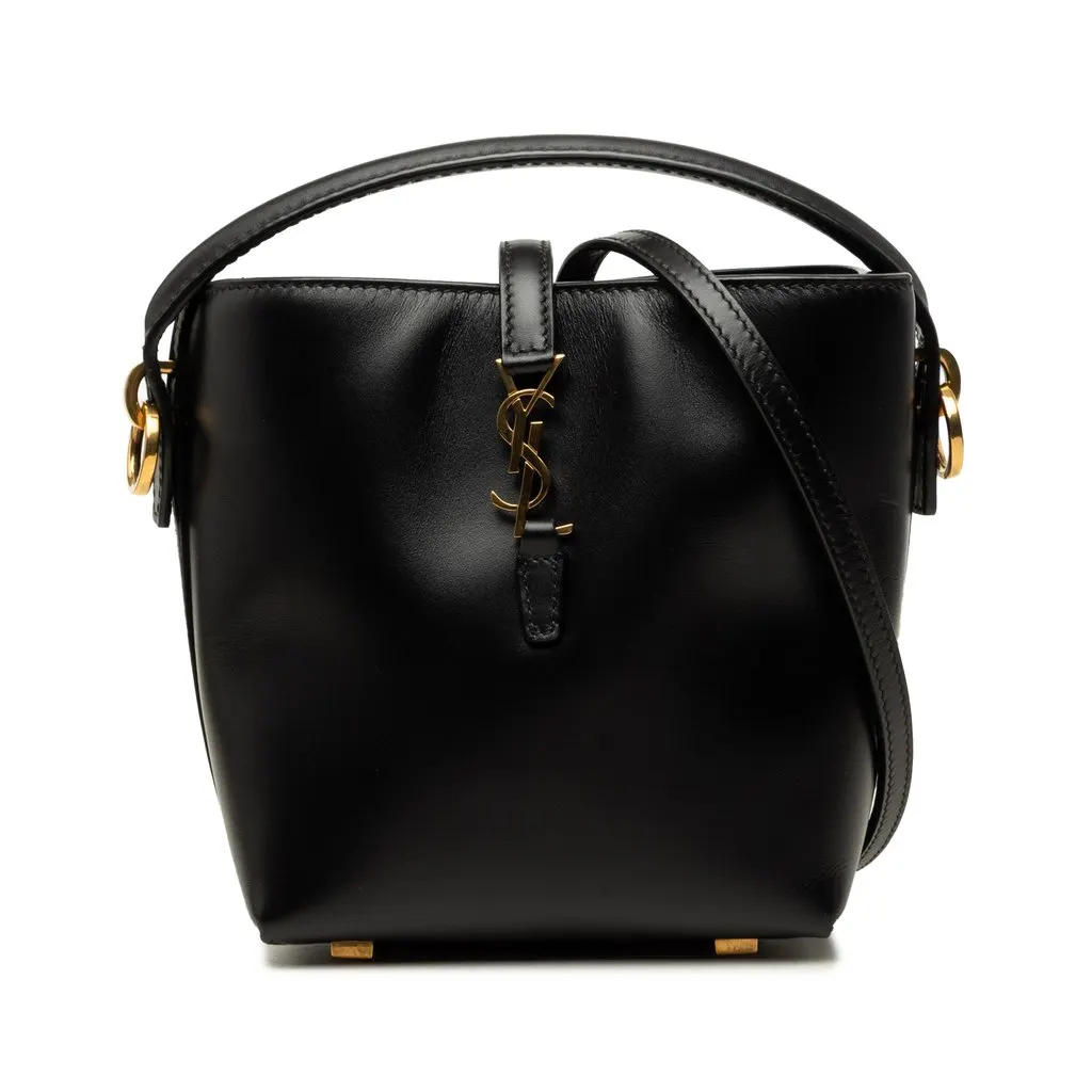 Saint Laurent Mini Shiny Calfskin Le 37 Bucket Bag Black Leather Very good - Front View