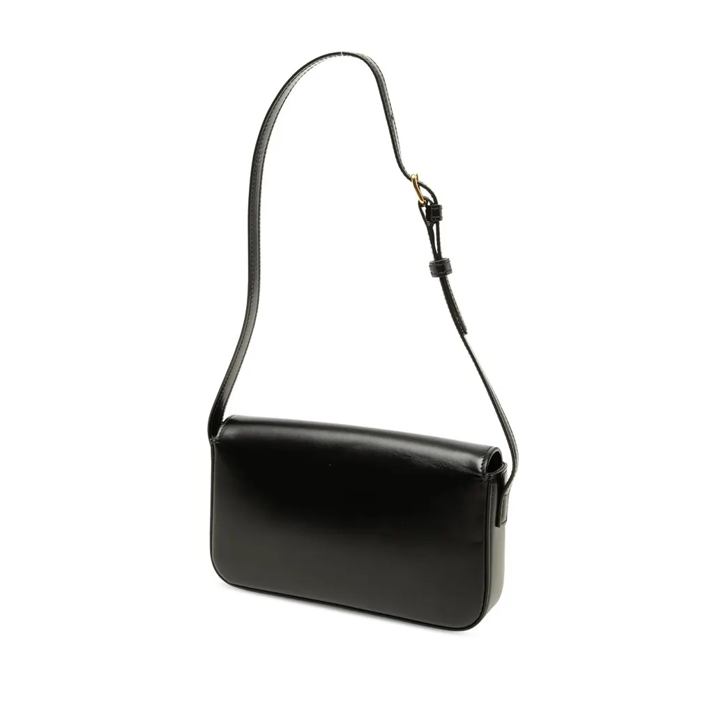 Celine Shiny Calfskin Triomphe Claude Shoulder Bag Black Leather Very good - Back View