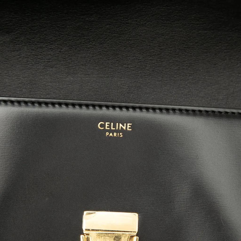 Celine Shiny Calfskin Triomphe Claude Shoulder Bag Black Leather Very good - Box View
