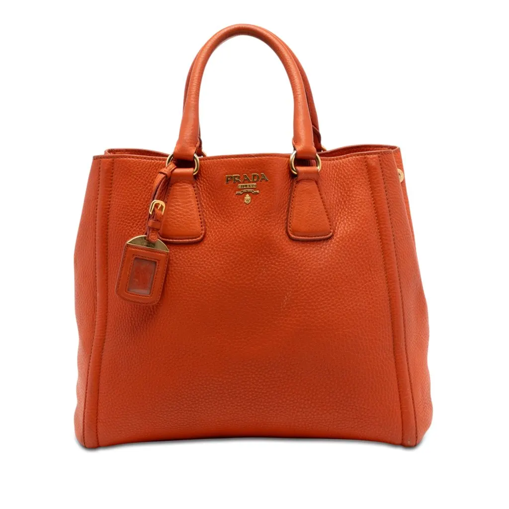 Prada Vitello Daino Open Convertible Tote Orange Leather Very good - Front View