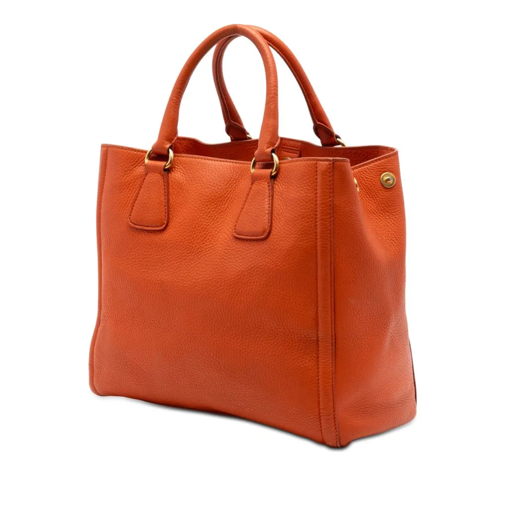Prada Vitello Daino Open Convertible Tote Orange Leather Very good - Back View