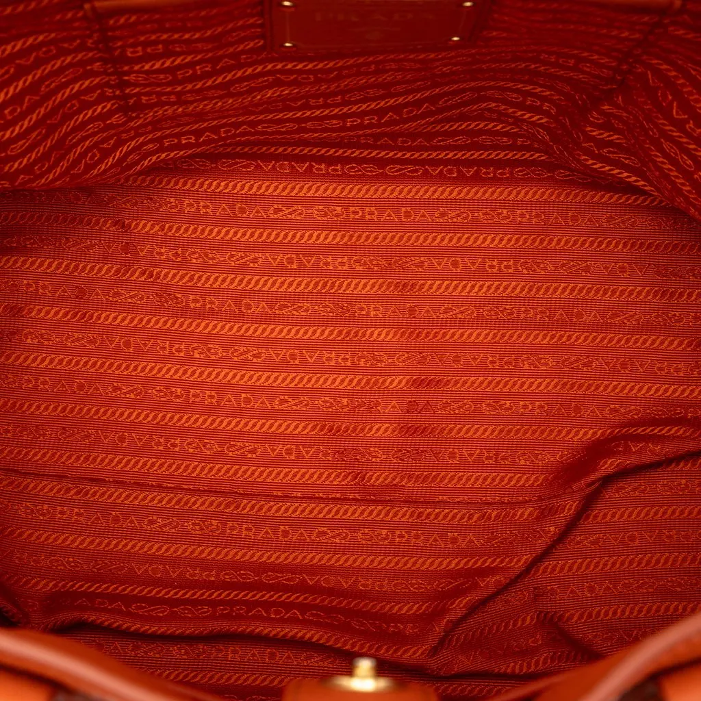 Prada Vitello Daino Open Convertible Tote Orange Leather Very good - Model View