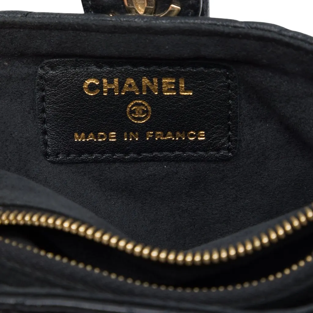 Chanel CC Quilted Lambskin O Mini Faux Pearl Chain Phone Holder Clutch Black Leather Very good - Box View