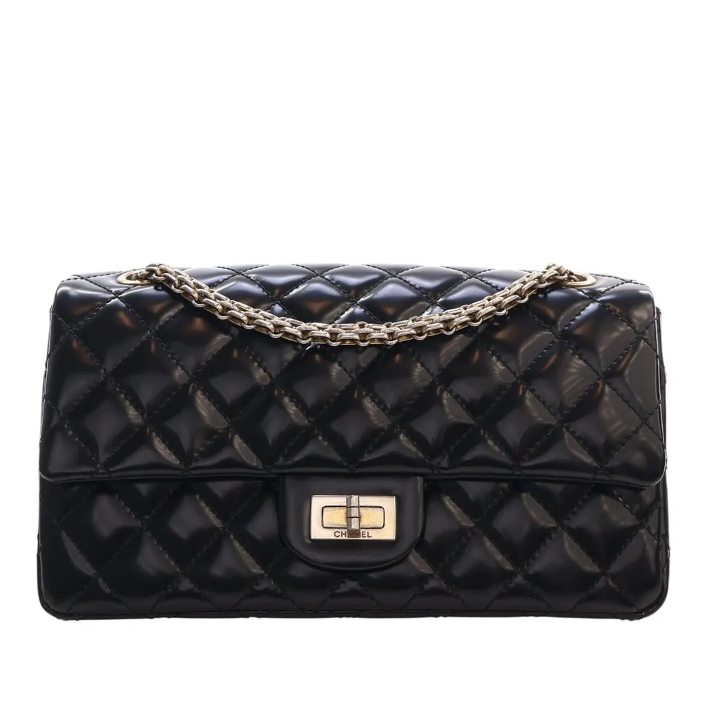 Chanel Quilted Glazed Calfskin Reissue 2.55 Accordion Flap 225 Black Leather Very good - Front View