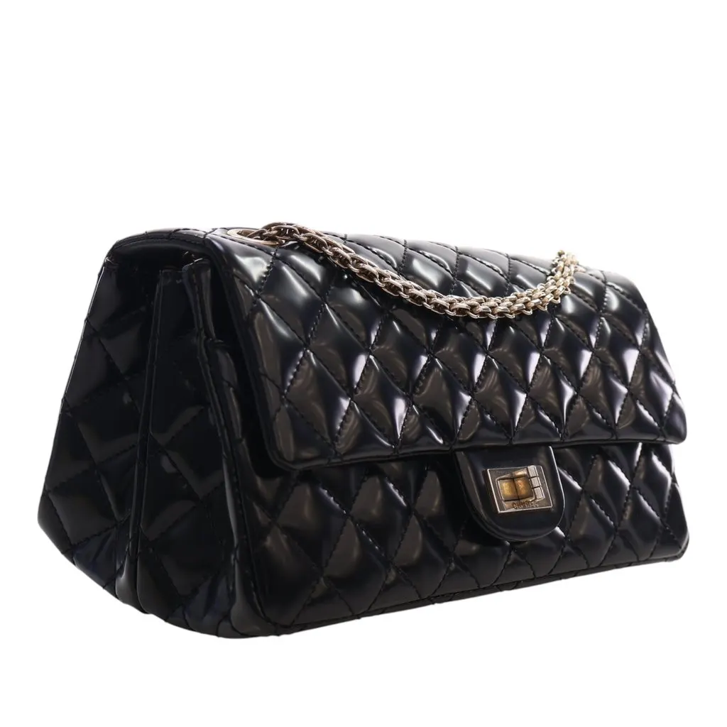 Chanel Quilted Glazed Calfskin Reissue 2.55 Accordion Flap 225 Black Leather Very good - Back View