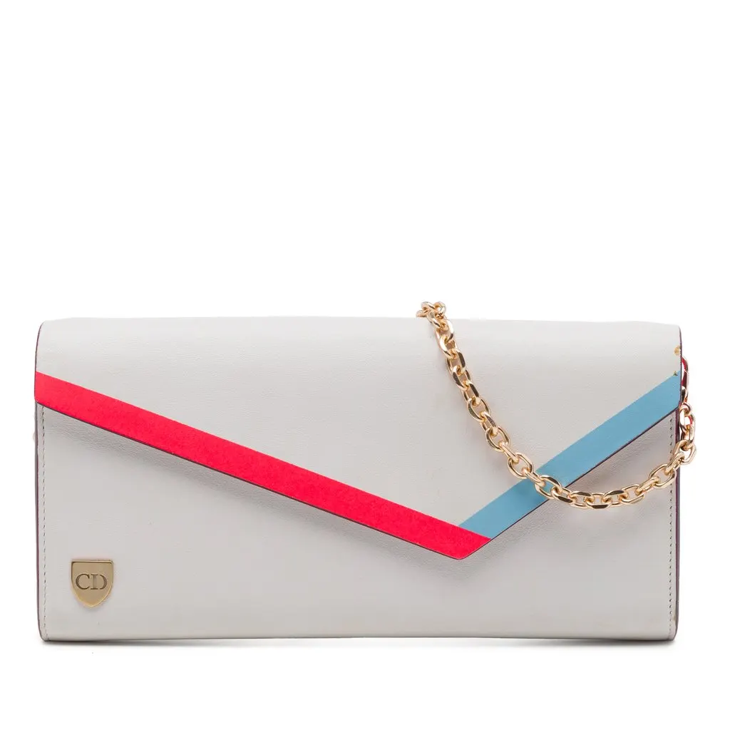 Dior Leather Explorer Croisier Envelope Clutch On Chain White Leather Good - Front View