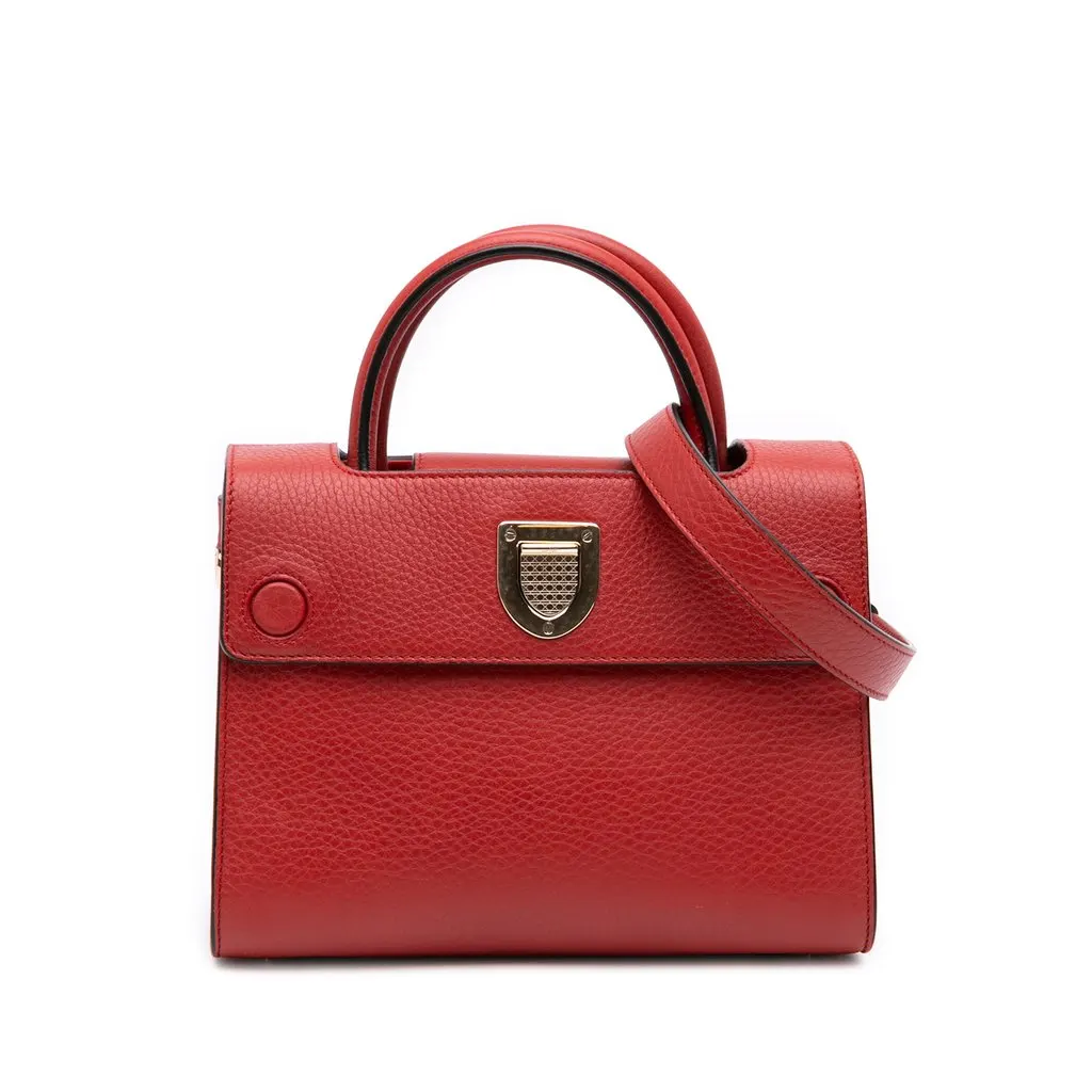 Dior Mini Grained Calfskin Diorever Satchel Red Leather Very good - Front View