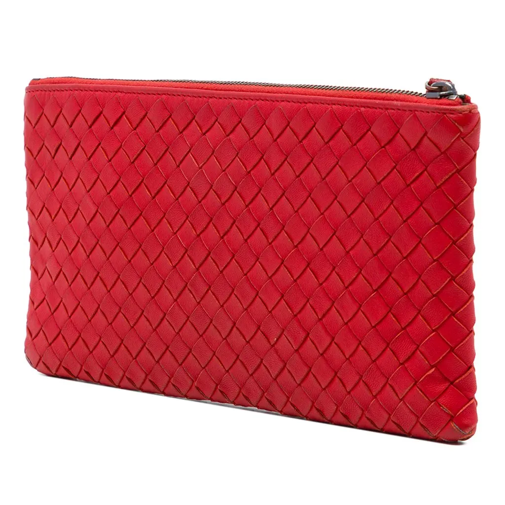 Bottega Veneta Nappa Intrecciato Zip Pouch Red Leather Very good - Back View