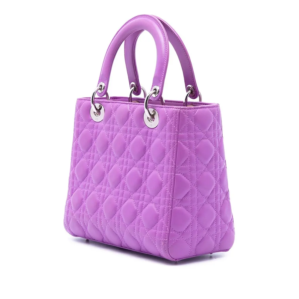 Dior Medium Lambskin Cannage Lady Dior Purple Leather Very good - Back View