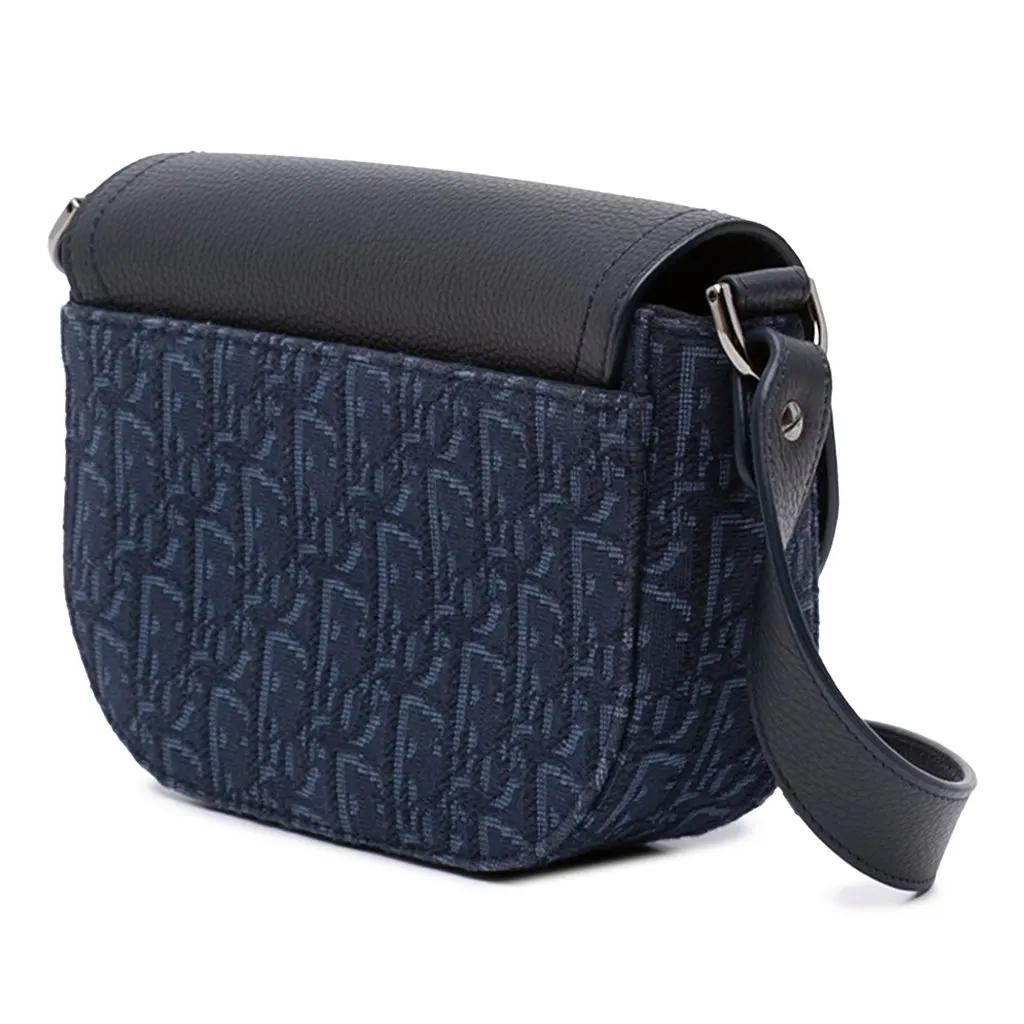 Dior Mini Oblique Canvas Saddle Buckle Messenger Bag Blue Very good - Back View