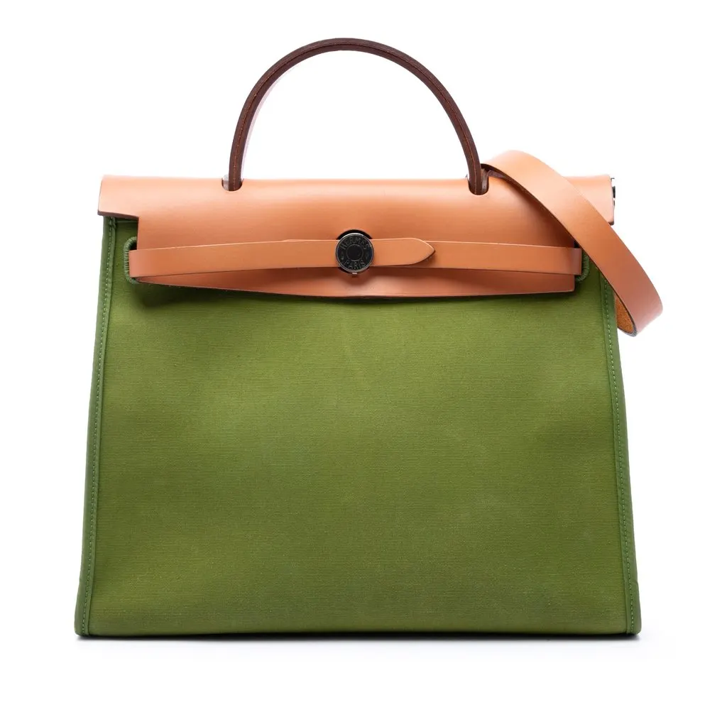 Hermès Toile Herbag Zip 31 Green Very good - Front View