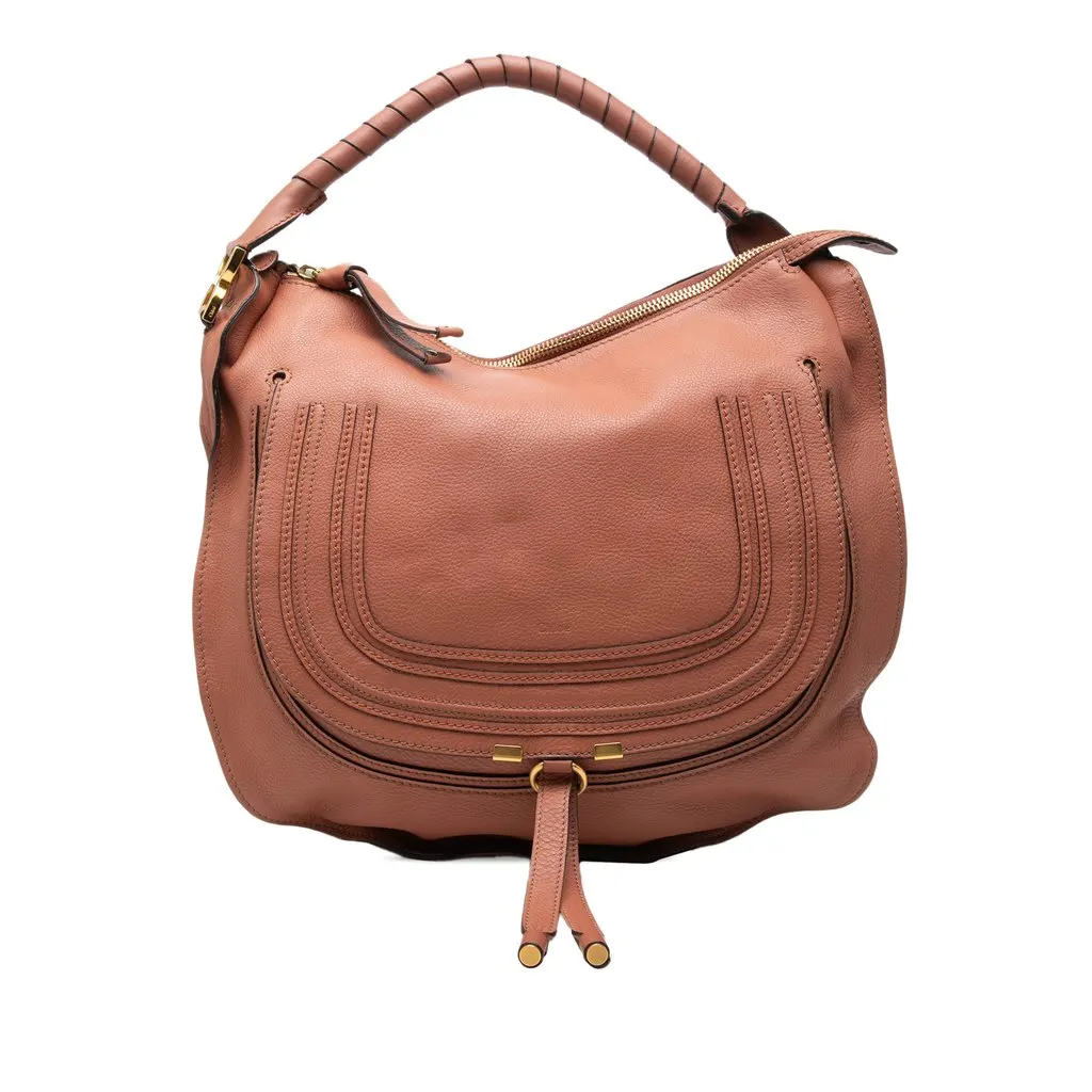 Chloé Large Pebbled Calfskin Marcie Hobo Pink Leather Very good - Front View