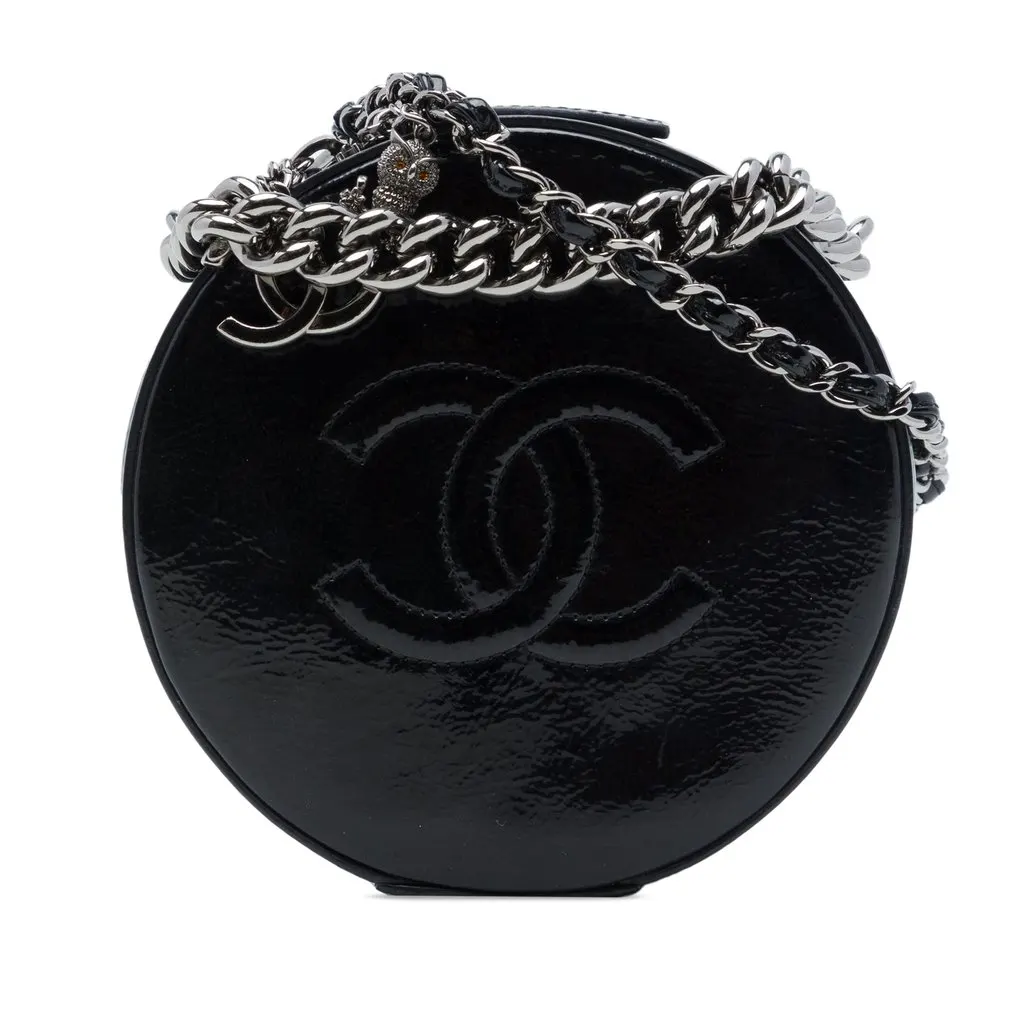 Chanel CC Patent Round as Earth Bag Black Leather Very good - Front View