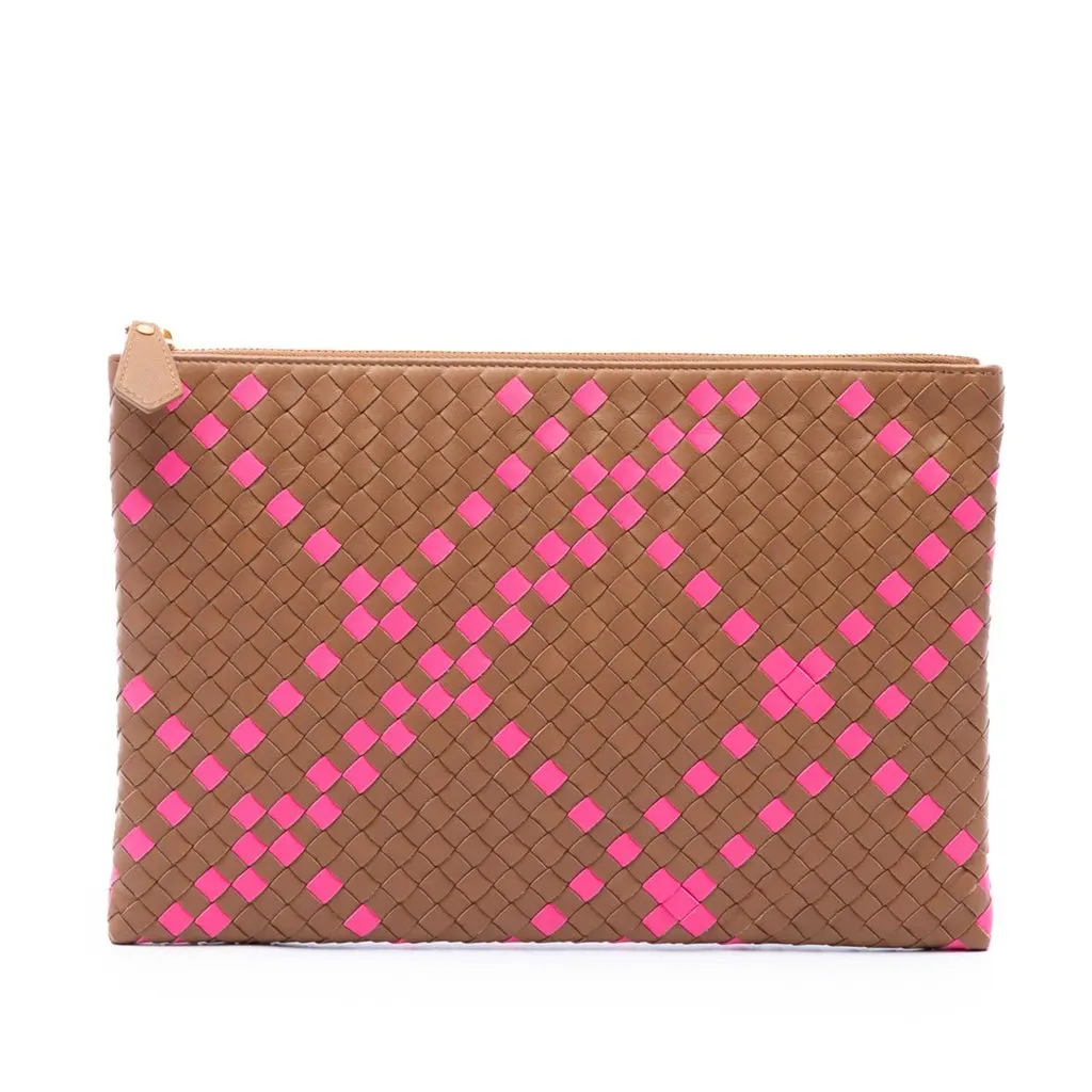 Bottega Veneta Bicolor Nappa Intrecciato Clutch Brown Leather Very good - Front View