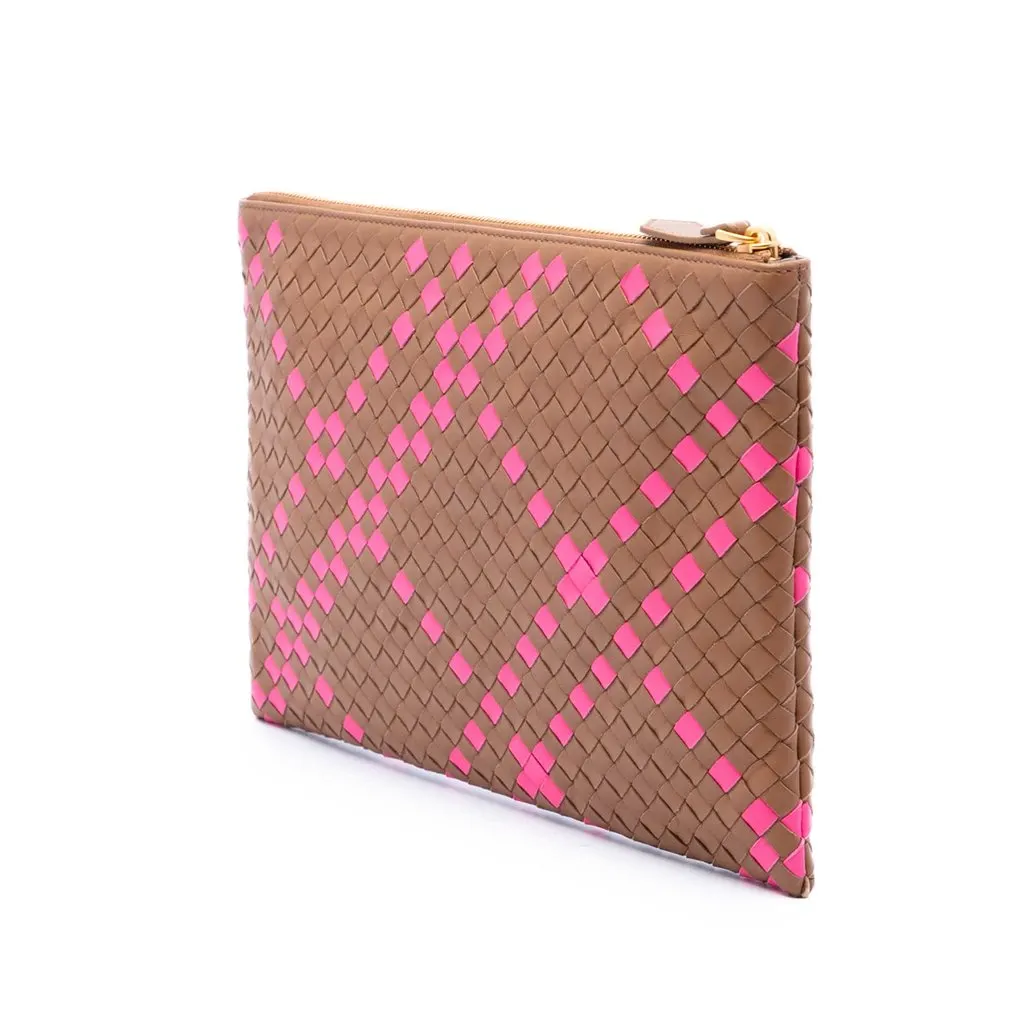 Bottega Veneta Bicolor Nappa Intrecciato Clutch Brown Leather Very good - Back View