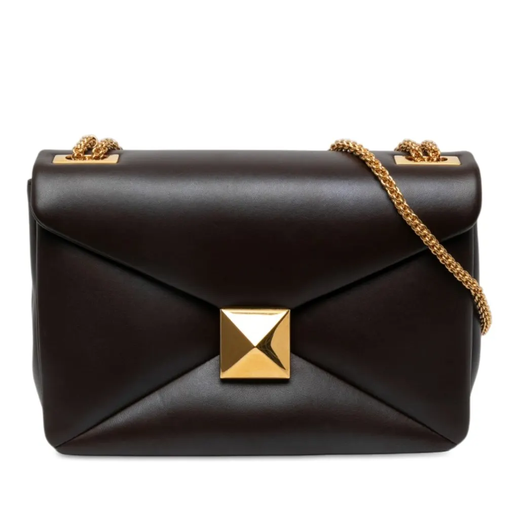 Valentino Nappa One Stud Chain Crossbody Brown Leather Very good - Front View