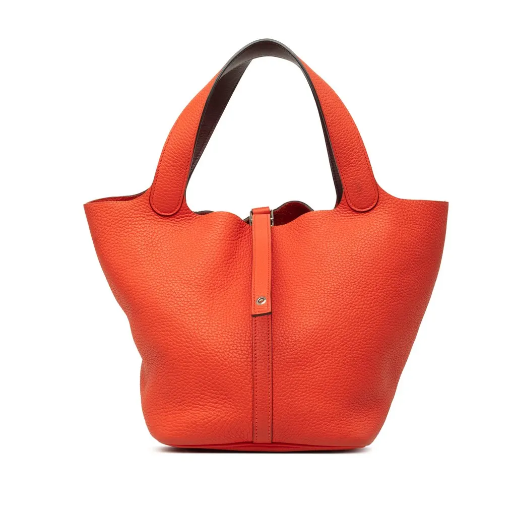 Hermès Clemence and Swift Picotin Lock 18 Eclat Orange Leather Very good - Front View