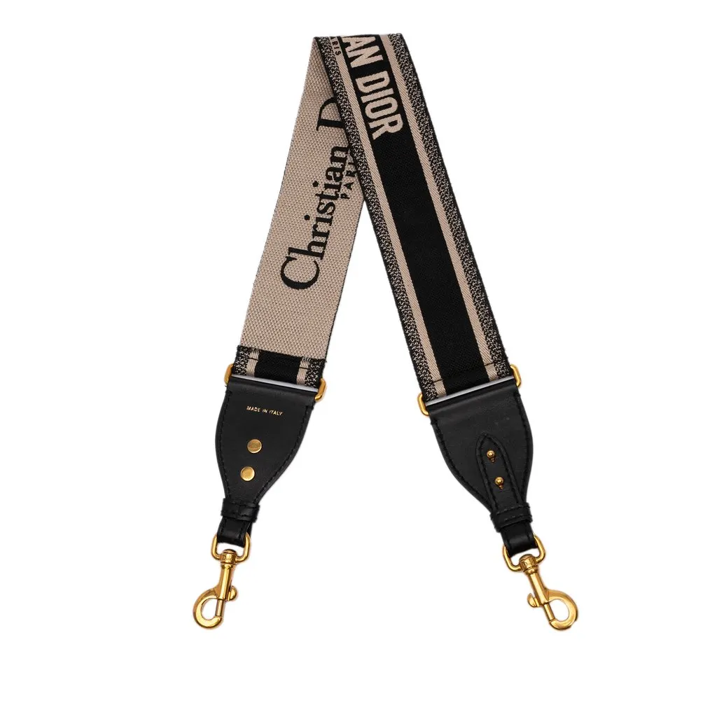 Dior Embroidered Cotton Adjustable Shoulder Strap with Ring Black Very good - Front View
