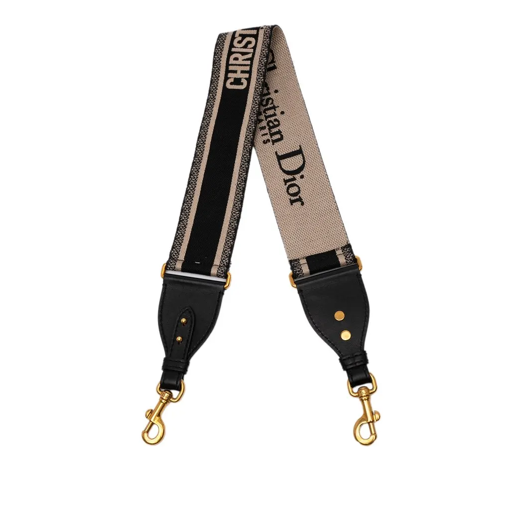 Dior Embroidered Cotton Adjustable Shoulder Strap with Ring Black Very good - Back View
