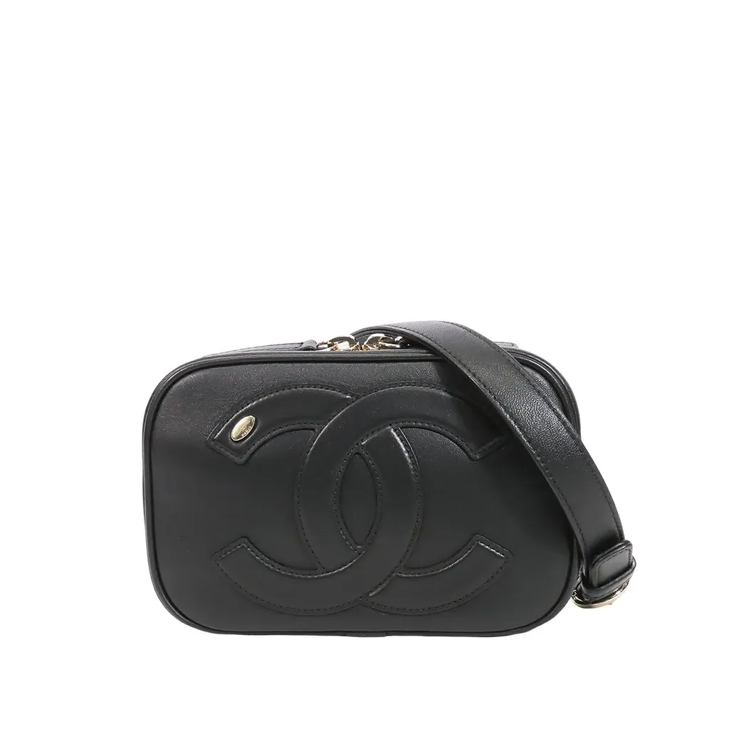 Chanel Lambskin CC Mania Camera Bag Black Leather Very good - Front View