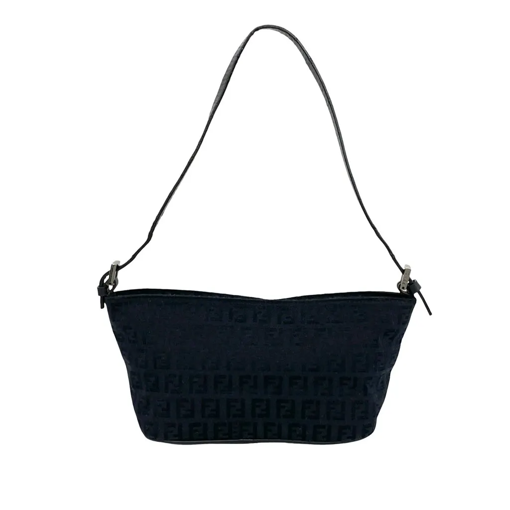 Fendi Zucchino Canvas Shoulder Bag Black Very good - Back View