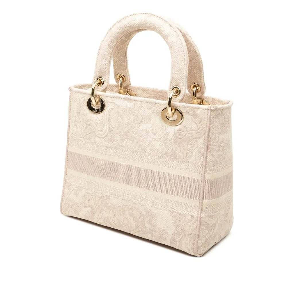 Dior Medium Embroidered Canvas Toile De Jouy Lady D Lite Pink Canvas Good - Back View