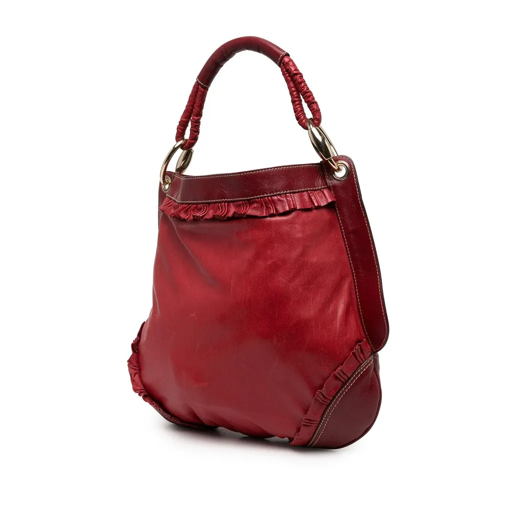 Gucci Calfskin Abbey D Ring Ruffle Hobo Red Leather Very good - Back View