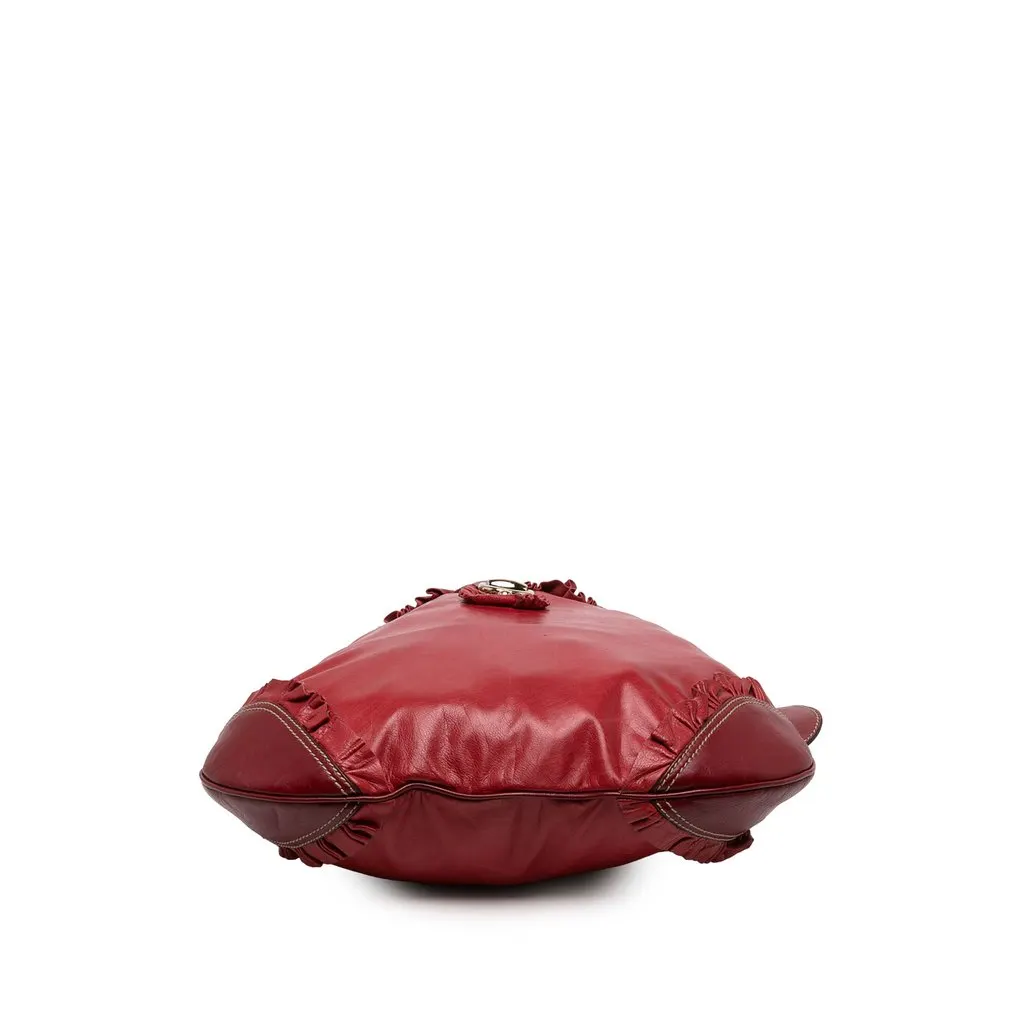 Gucci Calfskin Abbey D Ring Ruffle Hobo Red Leather Very good - Inside View