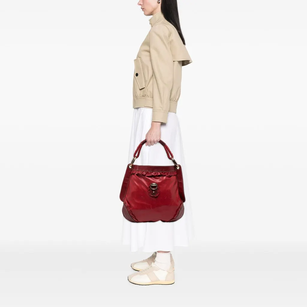 Gucci Calfskin Abbey D Ring Ruffle Hobo Red Leather Very good - Box View