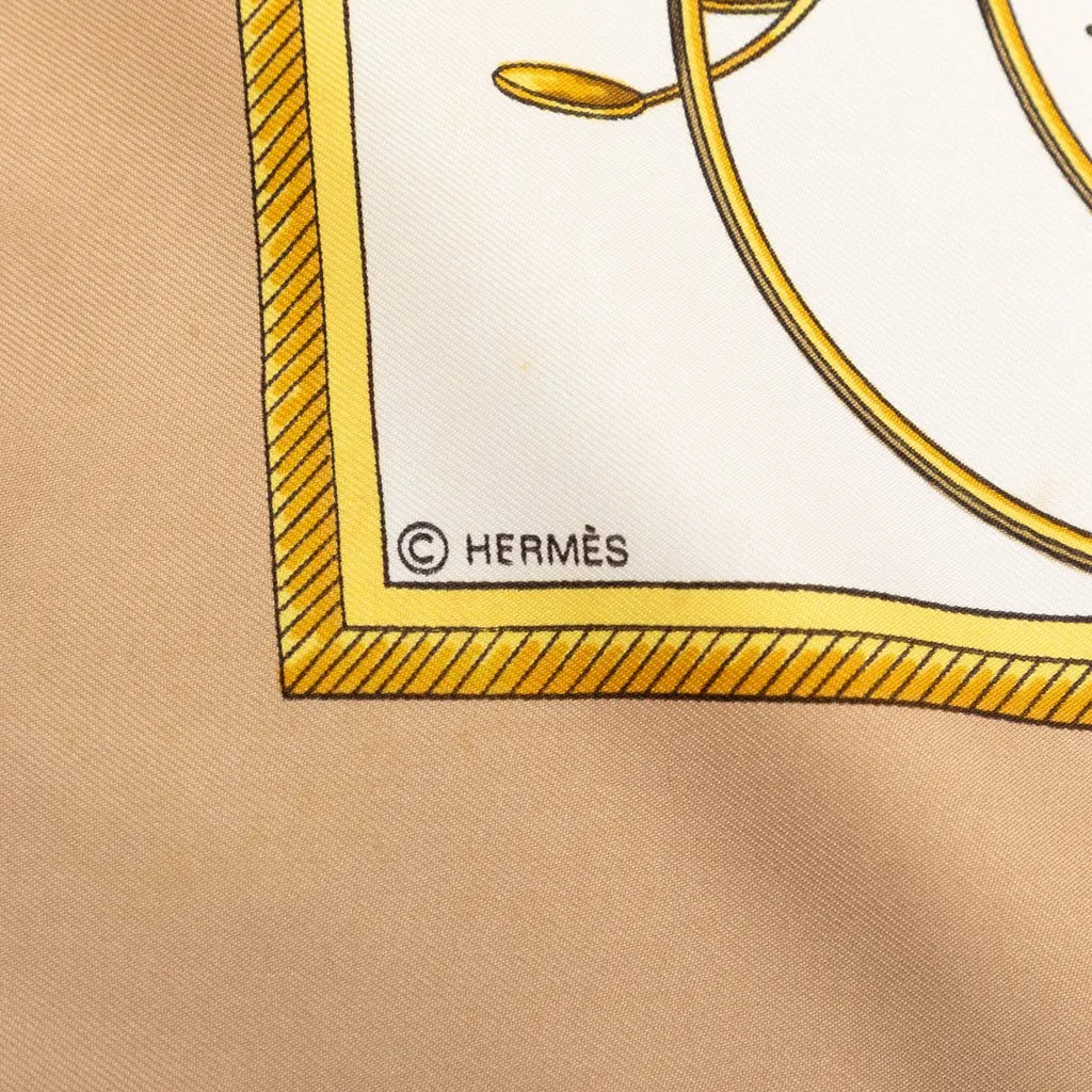 Hermès Les Voitures a Transformation Silk Scarf 90 White Very good - Back View
