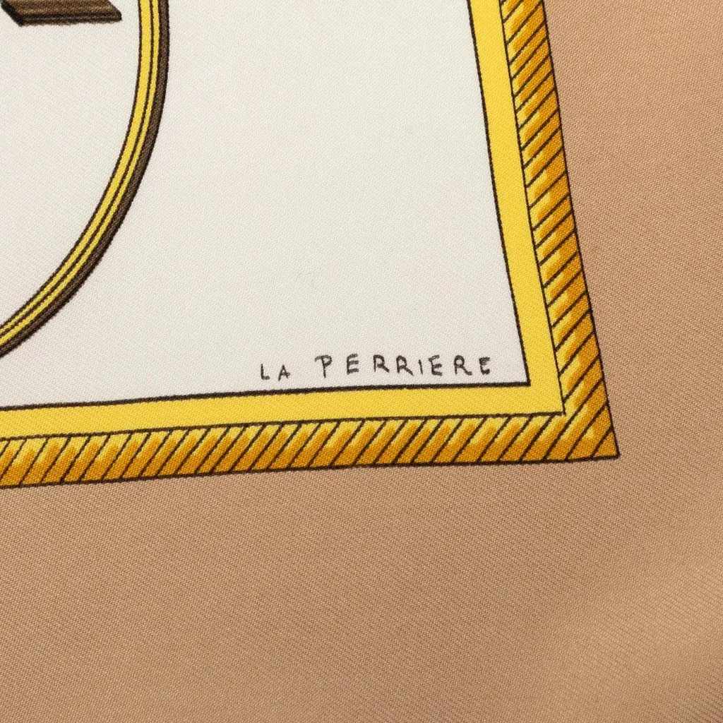 Hermès Les Voitures a Transformation Silk Scarf 90 White Very good - Model View
