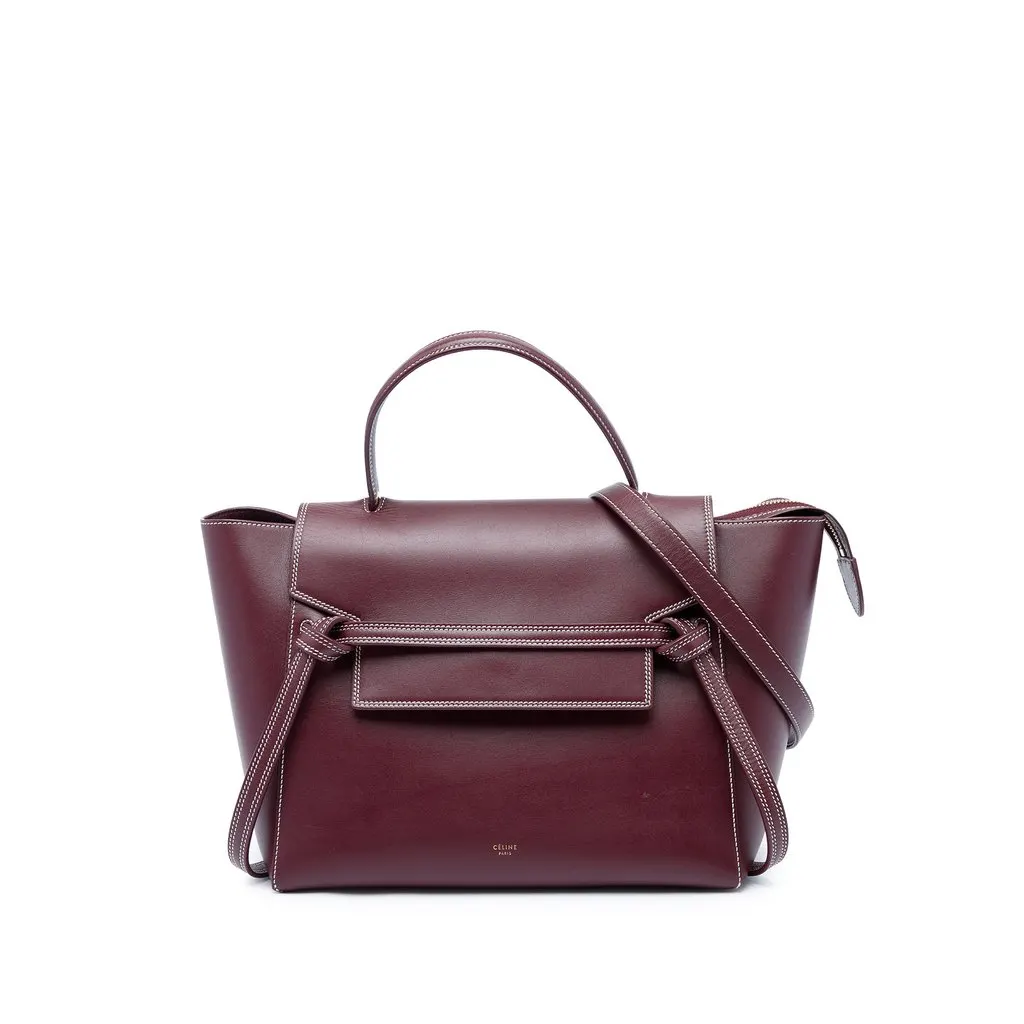 Celine Mini Smooth Calfskin Double Stitched Belt Bag Red Leather Good - Front View