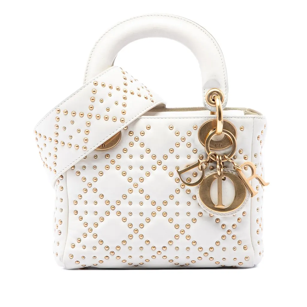 Dior Mini Lambskin Cannage Studded Supple Lady Dior White Leather Very good - Front View