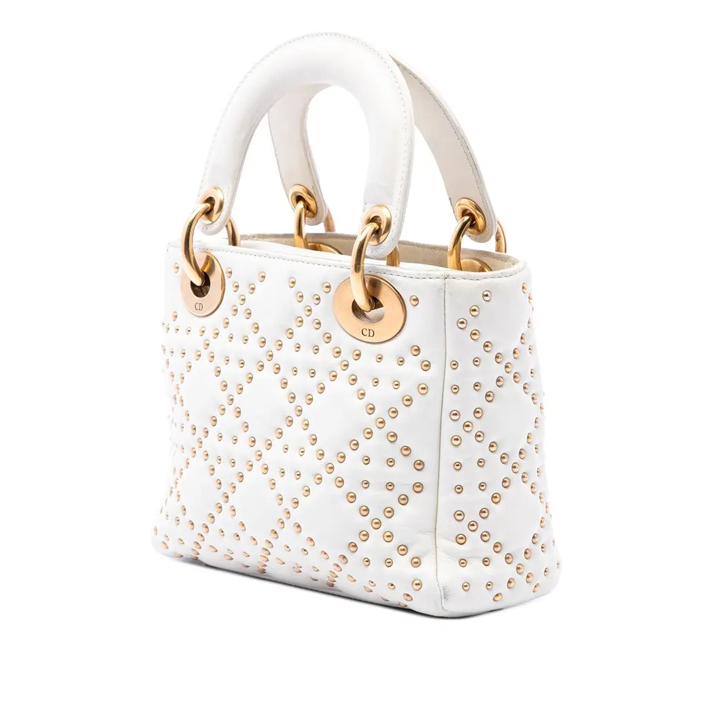 Dior Mini Lambskin Cannage Studded Supple Lady Dior White Leather Very good - Back View