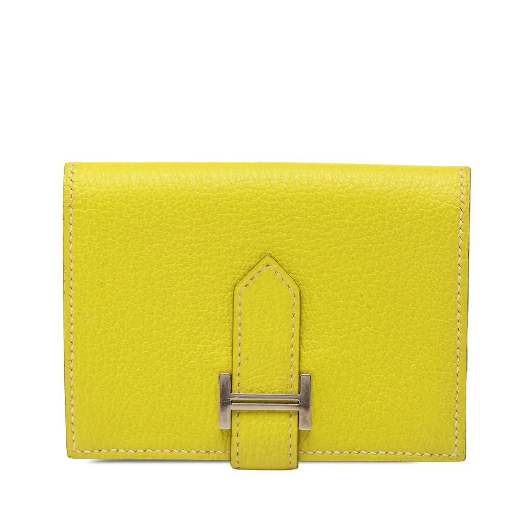 Hermès Epsom Bearn Card Case Yellow Leather Very good - Front View