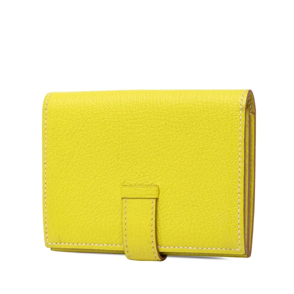 Hermès Epsom Bearn Card Case Yellow Leather Very good - Back View