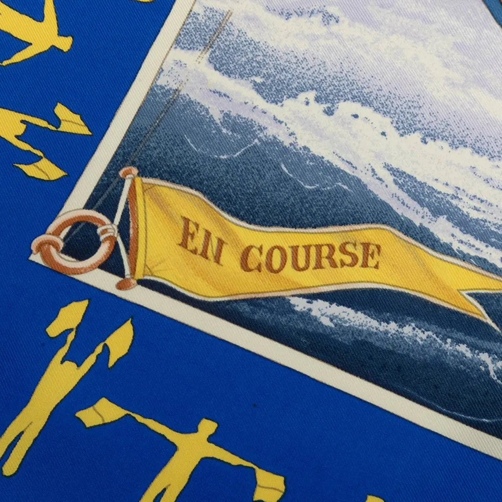 Hermès En Course Silk Scarf 90 Blue Silk Good - Inside View