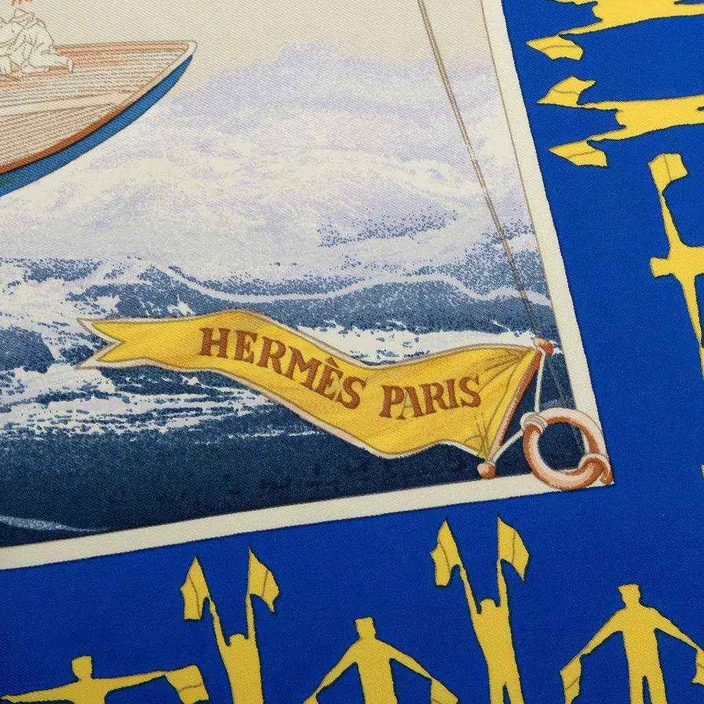 Hermès En Course Silk Scarf 90 Blue Silk Good - Model View