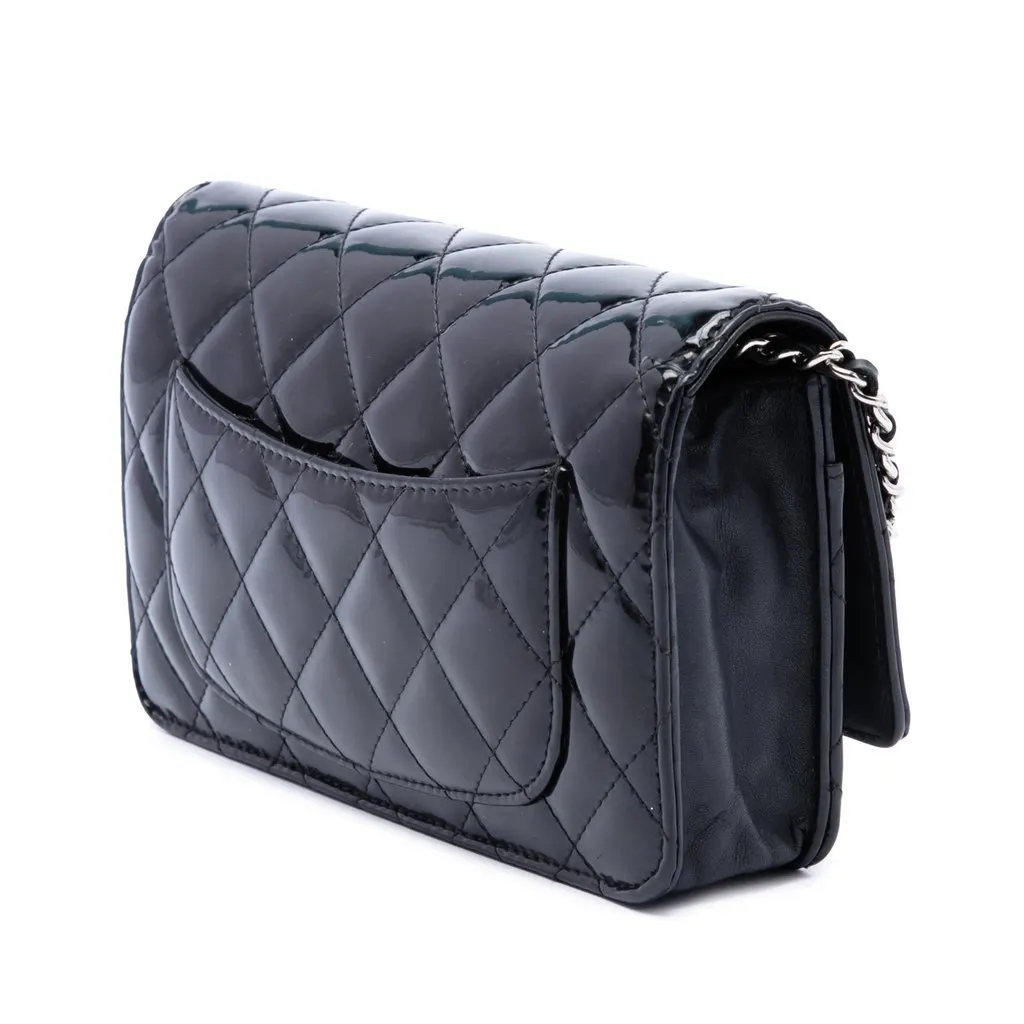 Chanel CC Quilted Patent Wallet On Chain Black Leather Good - Back View