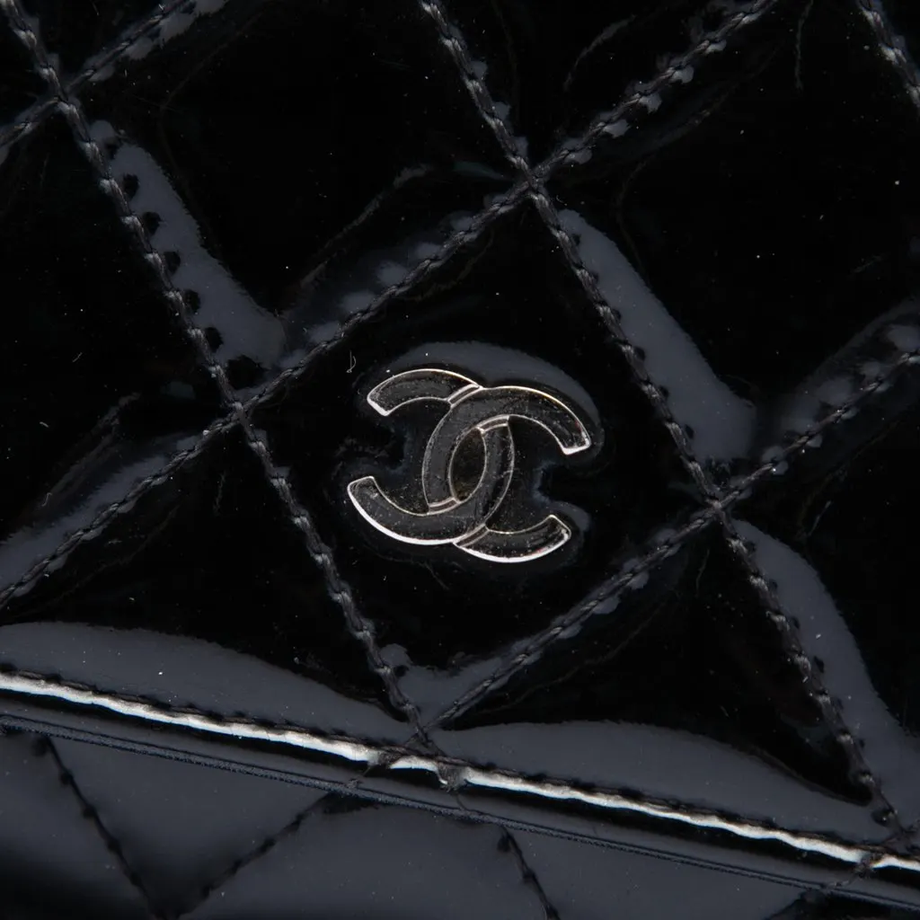 Chanel CC Quilted Patent Wallet On Chain Black Leather Good - Box View